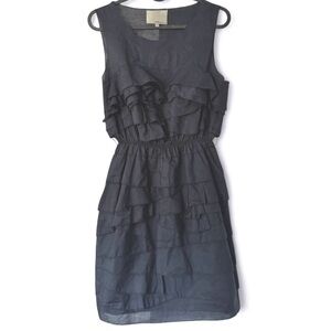 Phillip Lim 3.1 Dark Navy Blue 100% Cotton Ruffled Layered Mini Dress Size 2 XS